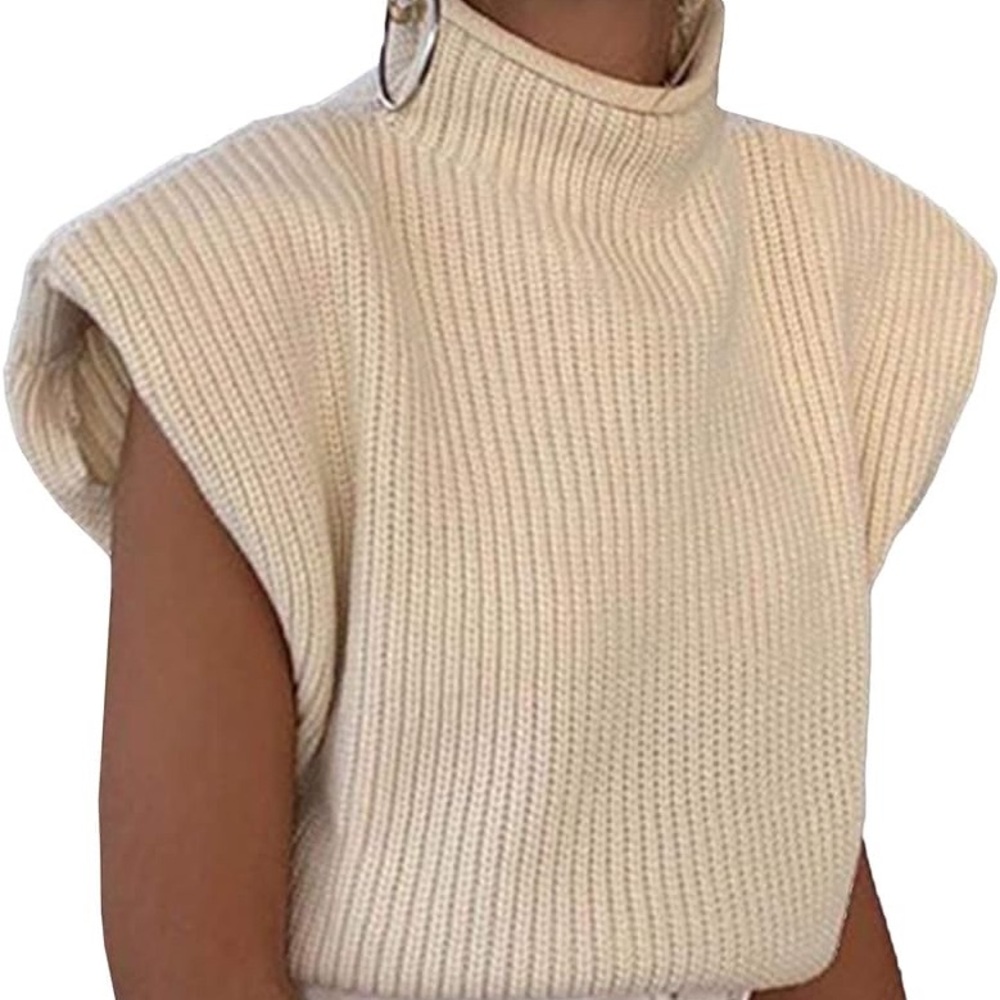 Elegant Cream Sleeveless Crop Sweater